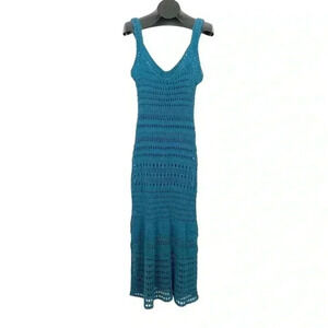 VINCE Teal Blue Lace Crochet Midi Dress Lined Tank Style
